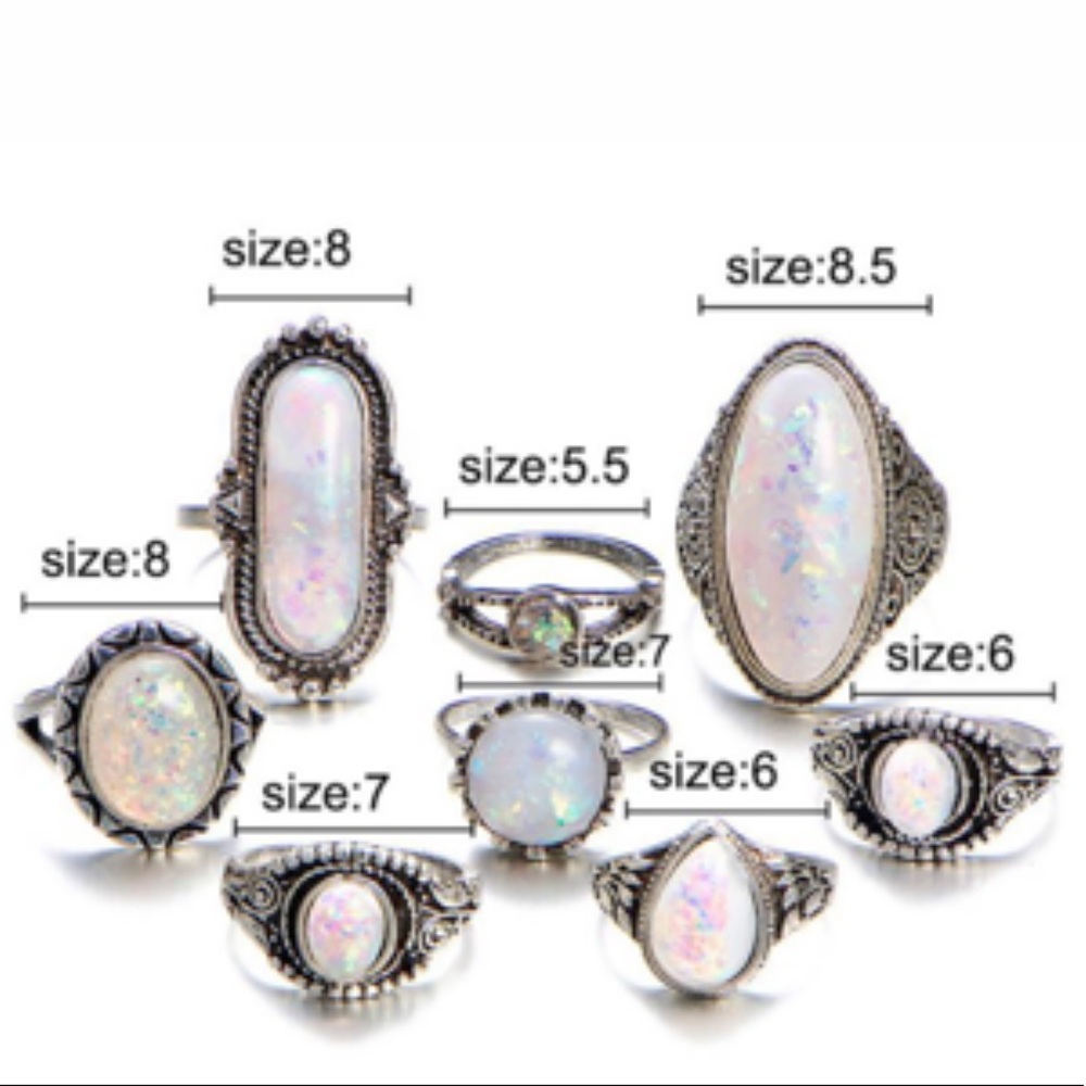 ๐๐Set of 8 Silver Moonstone Rings - Picture 5 of 5
